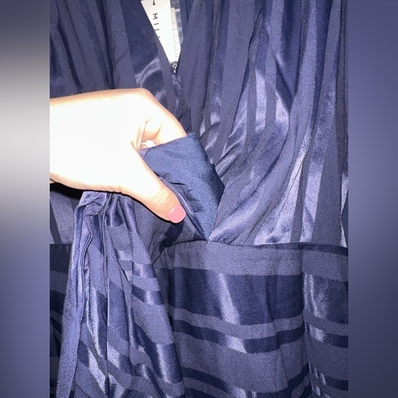 NWT MILLY women’s navy Jordan striped satin faux wrap dress L office formal - Picture 9 of 16